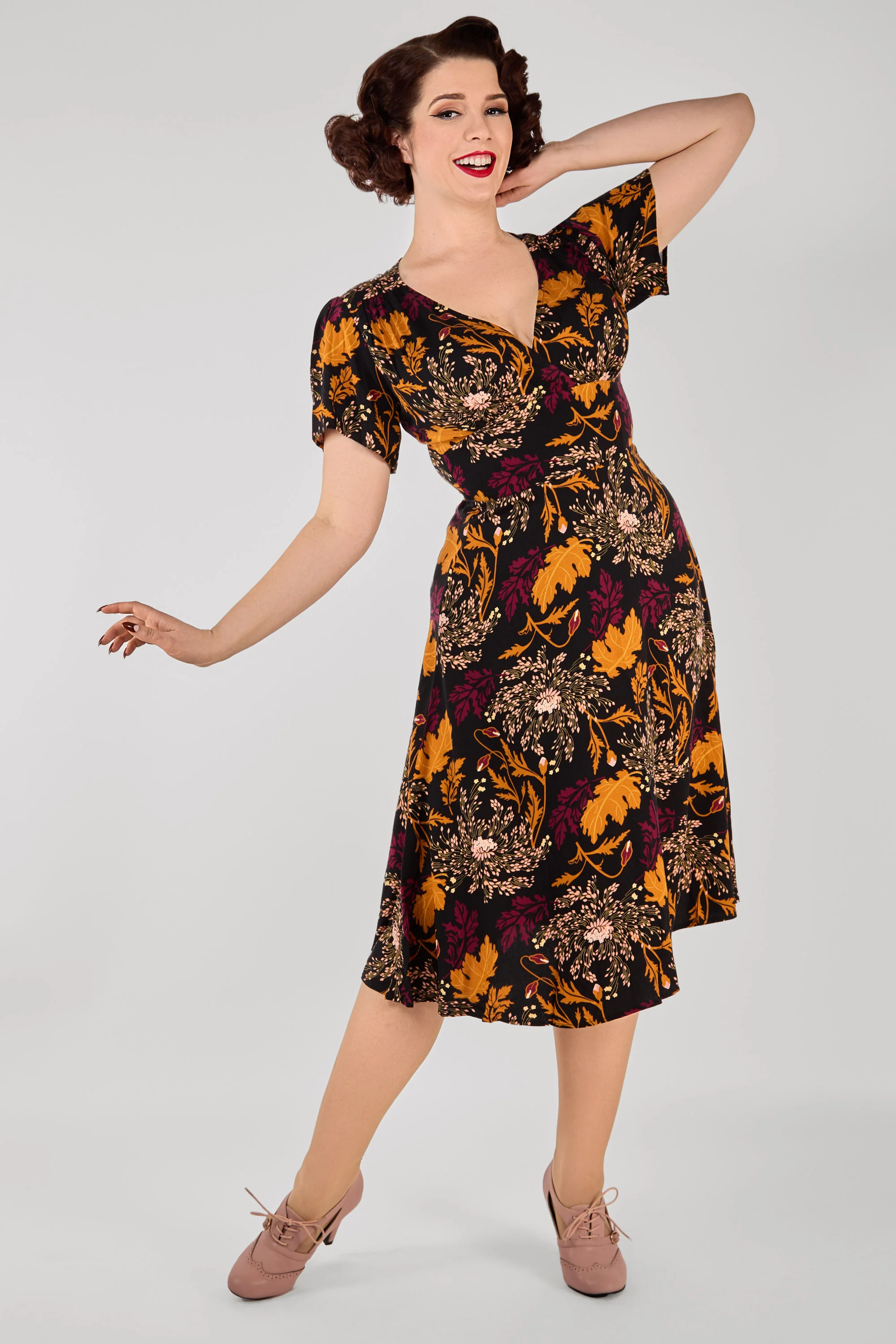 Fawzia Gold Leaf Flared Dress